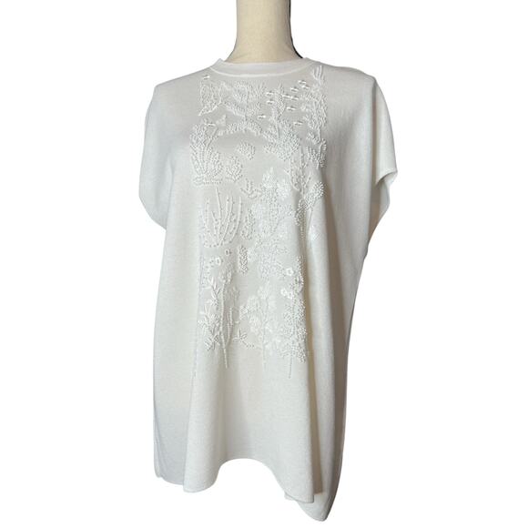 Anne Klein Cap Sleeve White Sweater with Embroidery and Sequins Size XL - Picture 1 of 7